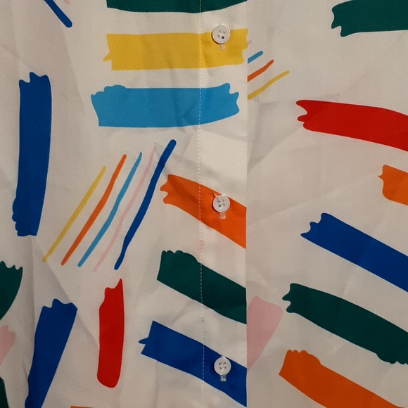 DENIM LOVE BLOUSE WOMEN'S SIZE S GEOMETRIC PRINT MULTICOLORED LONG SLEEVE BUTTON - Picture 6 of 10